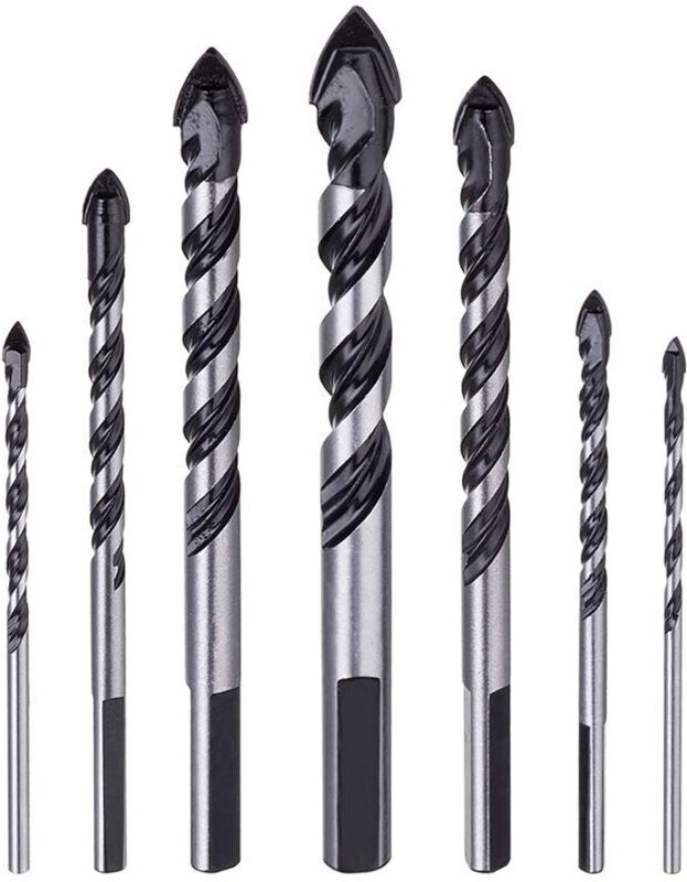 Set mit 7 Hartmetall-Steinbohrern, geeignet für Keramikfliesen, Beton, Ziegelwände, Glas, Spiegel, Kunststoffe, Mauerwer...