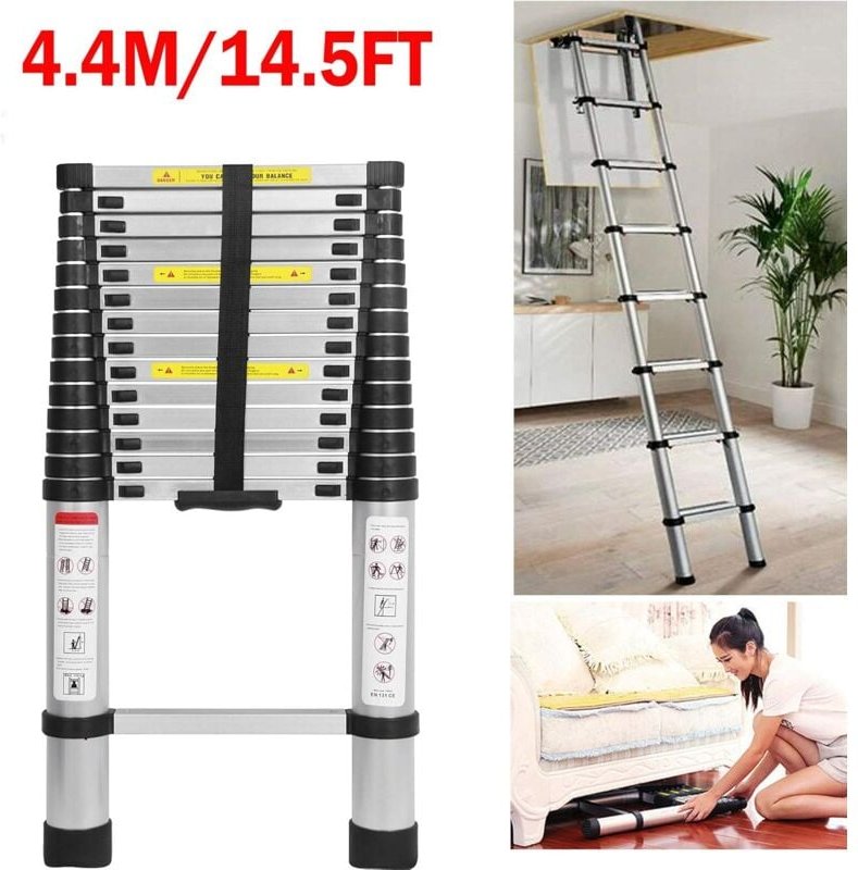 Thumbnail - 4,4M Teleskopleiter Leiter Ausziehbar Aluminium Teleskop Leiter Klappleiter Stehleiter Rutschfester Mehrzweckleiter Ausz...