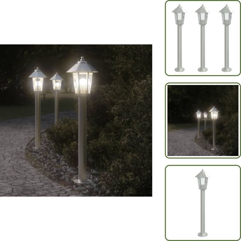 Wegeleuchten 3 Stk. Silbern 80 cm Edelstahl - Outdoor Beleuchtung - Gartenlampe - Edelstahl Lampe - led Stehlampe - Wett...