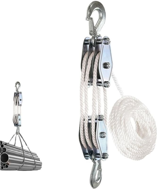 Ej.Life Schwerlast-Seilzug, 15 m Bruchfestigkeit, 500 kg Arbeitslast, Block- und Flaschenzugsystem zum Heben schwerer Ge...