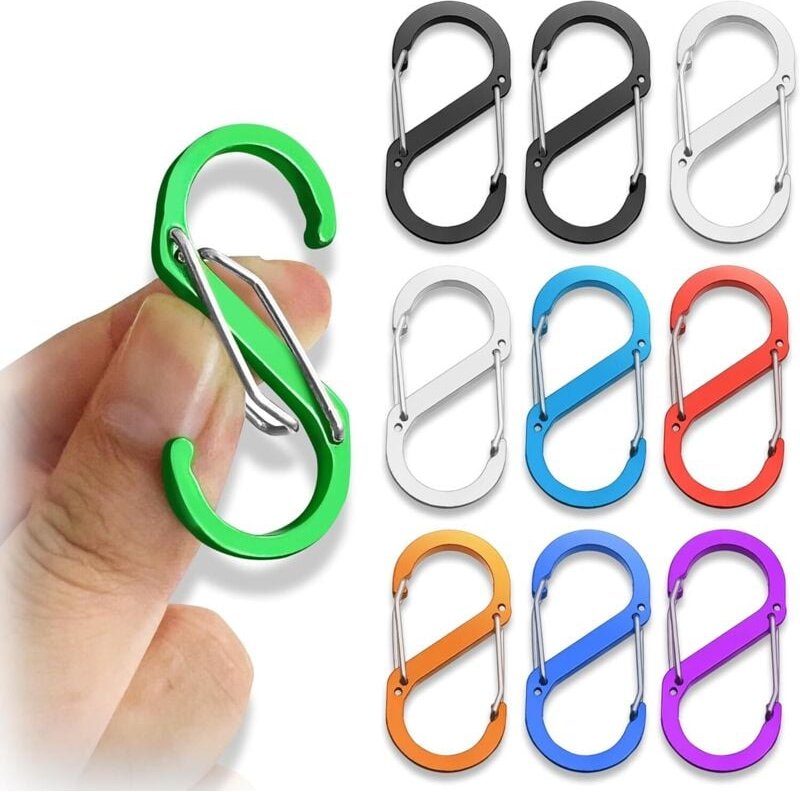 Packung mit 10 Karabinern, Karabiner aus Aluminiumlegierung, kleine Karabiner, S-förmige Karabiner, Schlüsselanhänger, f...