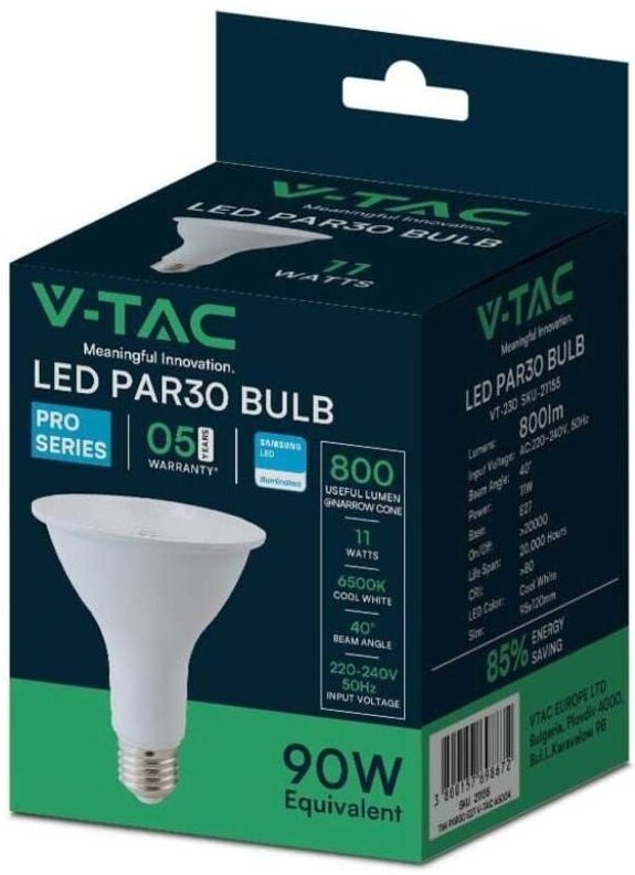 Lampadina led Chip Samsung E27 11W PAR30 6400K - V-tac