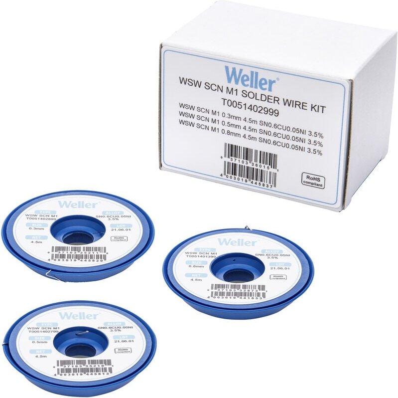 Weller - T0051402999 Lötzinn, bleifrei Sn0,6Cu0,05Ni 21 g 0.30 mm, 0.50 mm, 0.80 mm