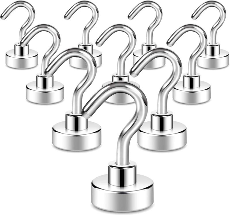 Packung mit 10 Magnethaken, 10 kg + starker Magnet mit Kühlschrankhaken, robuster Deckenhaken, Magnethaken