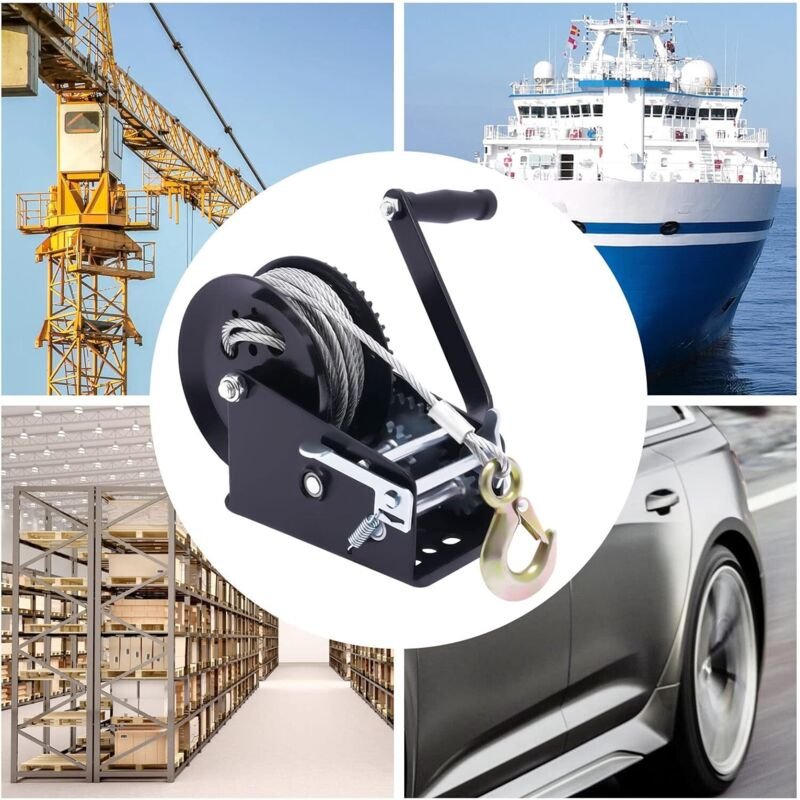 Handseilwinde Handwinde Anhänger Winde Zugwinde Bootswinde Seilwinde Handkurbel mit 10m Windenkabellänge bis 1500kg