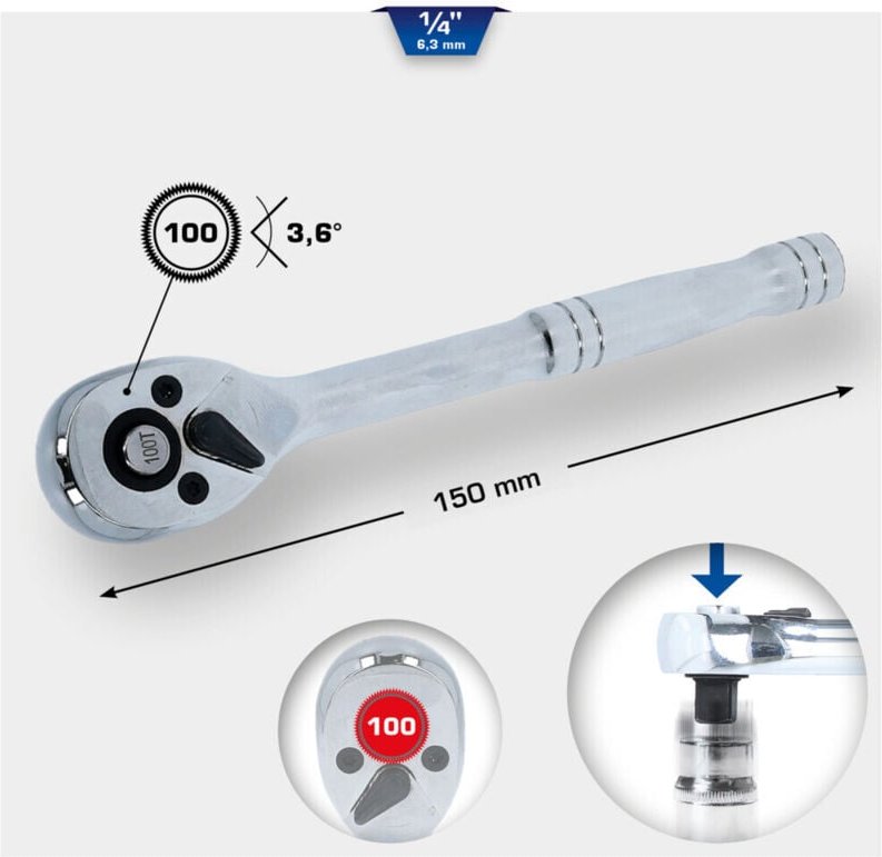 Brilliant Tools - 1/4' Umschaltknarre mit Metallgriff, 100 Zahn