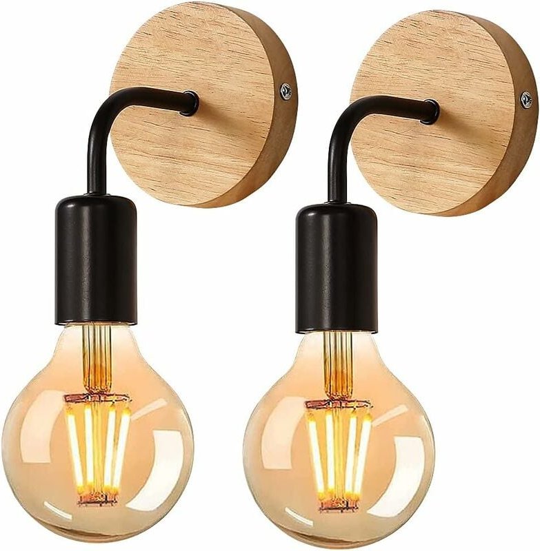 COMELY Industrielle Innenwandleuchte, Wandleuchten aus Holz, Wandlampe aus Metall, Retro Wanddekoration, für Wohnzimmer,...