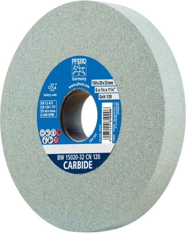 Pferd - Schleifbockscheibe ø 150x20mm Bohrung-Ø 32 mm SiC120 für harte Materialien z.B. Hartmetall