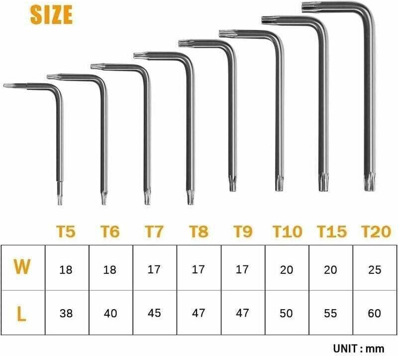 Torx-Offsetschlüssel, 8-teiliger Torx-Inbusschlüsselsatz, Sternschraubendreher T5 T6 T7 T8 T9 T10 T15 T20, Handwerkzeug-...