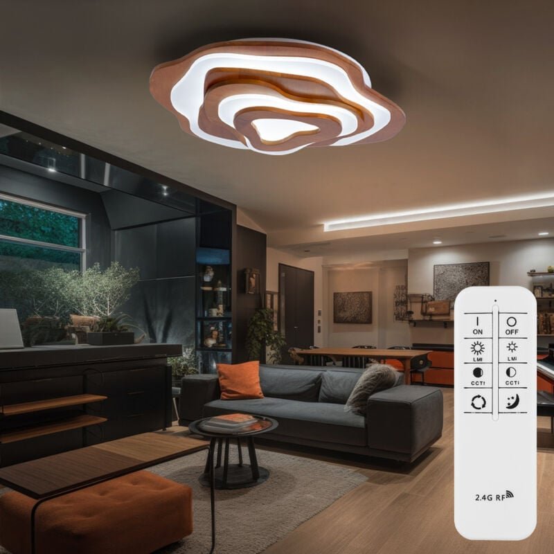 Deckenlampe Leuchte Schlafzimmerleuchte Fernbedienung CCT Tageslichtlampe Holzleuchte, Metall, braun opal, LED 40 W 1600...