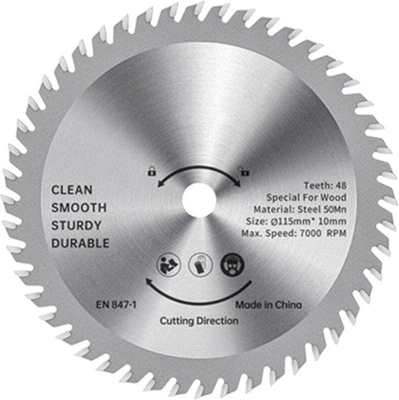 Vtizikl Lame de scie circulaire TCT - 115 mm - Coupe-bois - Acier allié - 48 dents - Scie prête à l'emploi - Pour le tra...