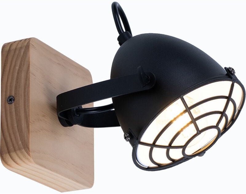 Wandlampe Wohnzimmerleuchte Wandleuchte Esszimmerlampe Industriell, Metall schwarz Holz Natur Gitteroptik, E14 Spot bewe...