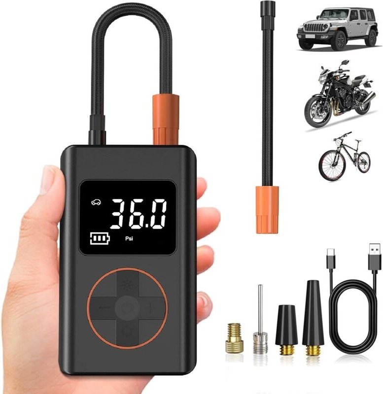 10000 mAh Reifenfüller, 150 PSI, kabellos, Mini-tragbarer Kompressor, Fahrrad/Auto.