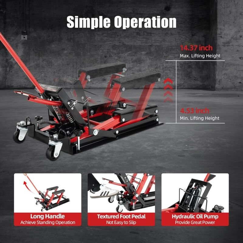 Hydraulischer Motorradheber 680 kg Belastbar Motorrad Heber Motorradhebebühne Montagebock Motorrad, Einstellbare 115-365...