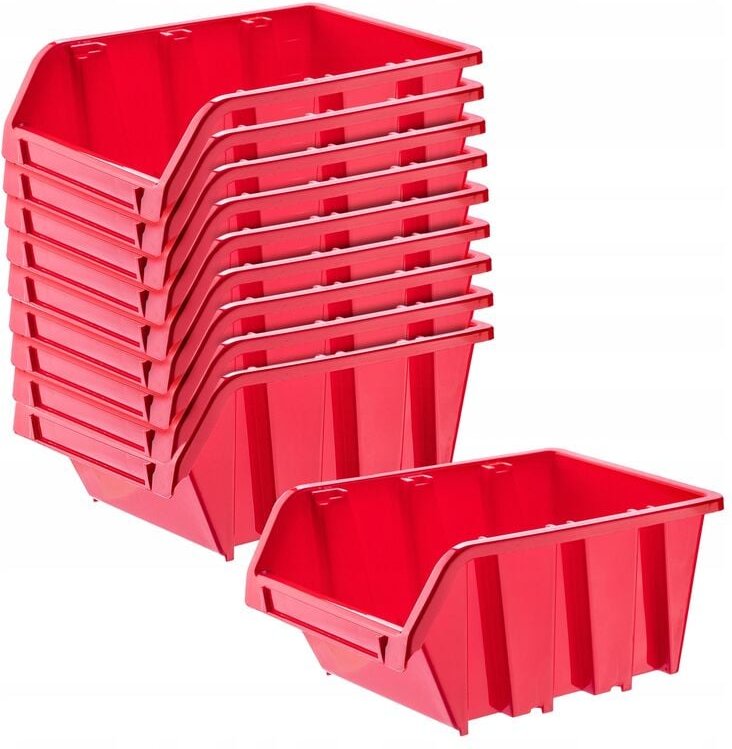 Werkstatt-Stapelkiste, aus pp Kunststoff, Rot, 10 Stück, 155 x 100 mm - Kadax