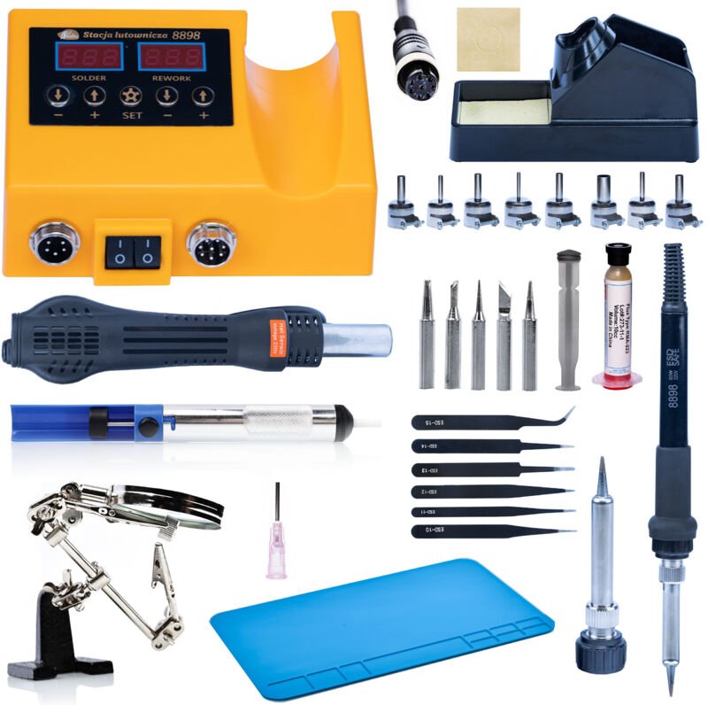 Rosfix Set Lötstation OH660 – 2-in-1 Heißluft & Kolben 60W 660 W, LED-Display, 100–500 °C inkl. Düsen, Lötspitzen, Flux,...