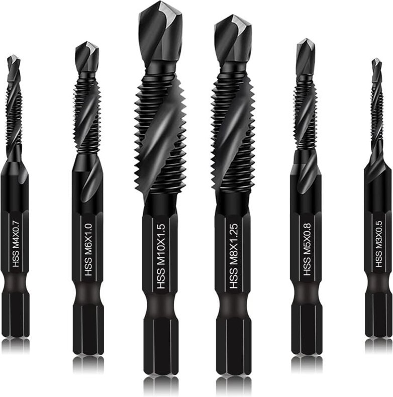Tigrezy - 6-teiliges Kombinations-Bohrer- und Gewindebohrer-Set – Gewindebohrer-Werkzeuge – Größen M3 x 0,5 M4 x 0,7 M5 ...
