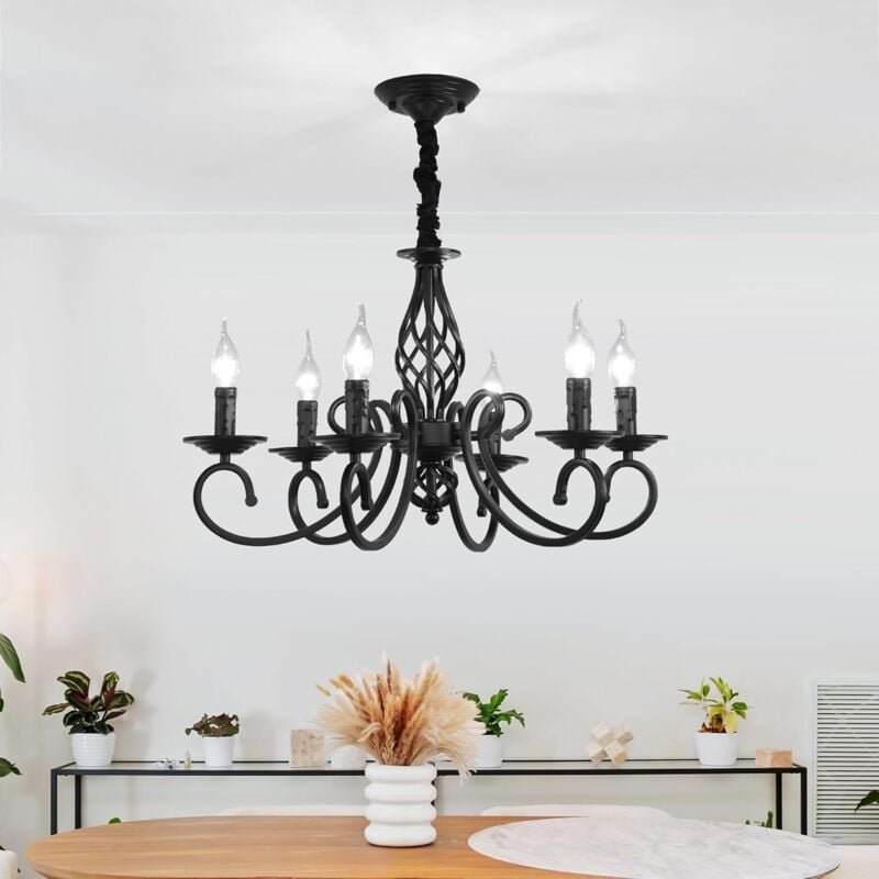 Rustikale Kronleuchter Französisches Land Vintage Kronleuchter Metall in antiker Pendelleuchte Schwarz 6 Lichter - Ganee...