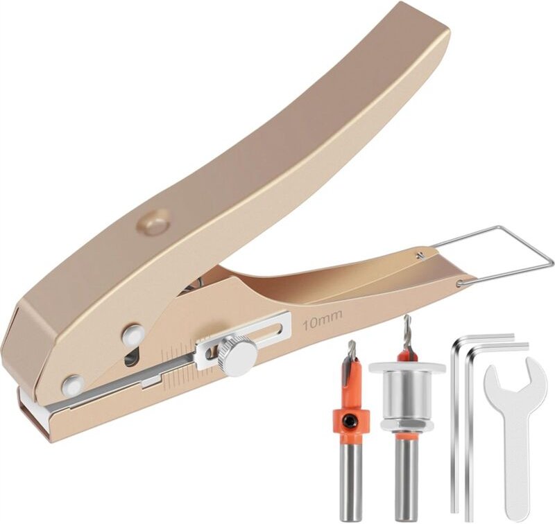 Einzellocher, 10 Mm, Robuster Locher, Kantenanleim-Stanzzange mit Skala für Papier, Karten, Kunststoff, Karton