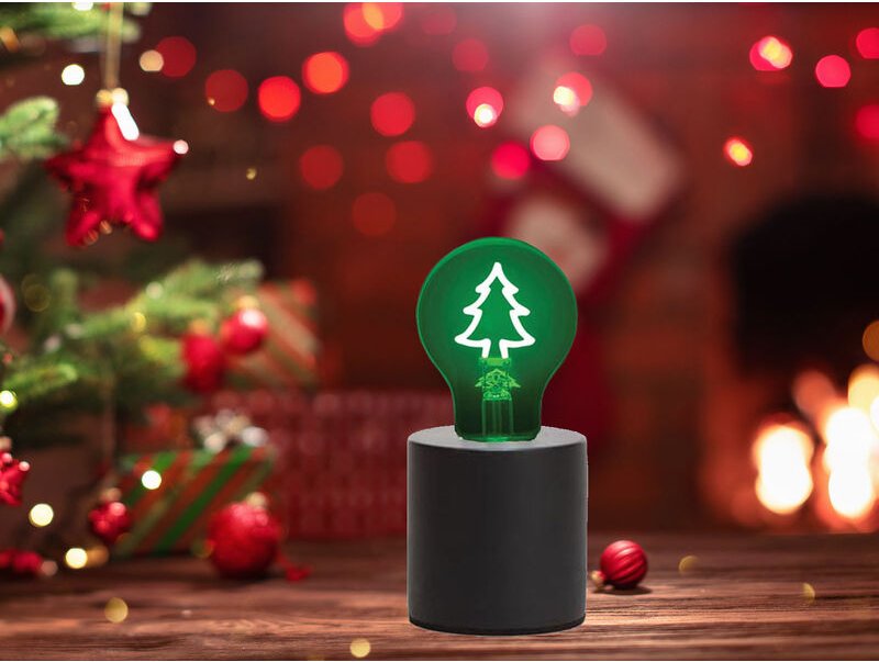 Meinewunschleuchte - Tischlampe Beton Schwarz mit Deko led Glühbirne Tannenbaum, Höhe 9cm