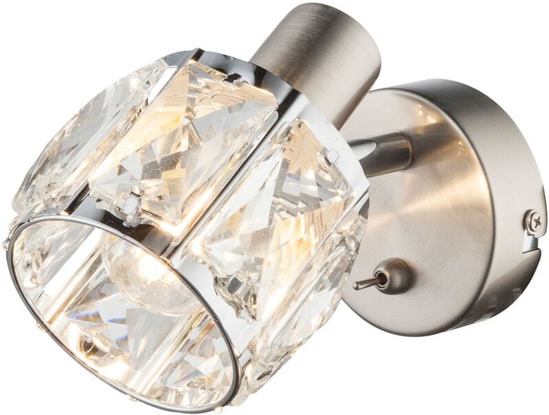 Wandstrahler kris mit Schalter & Glaskristallen Silber matt, Breite 9cm