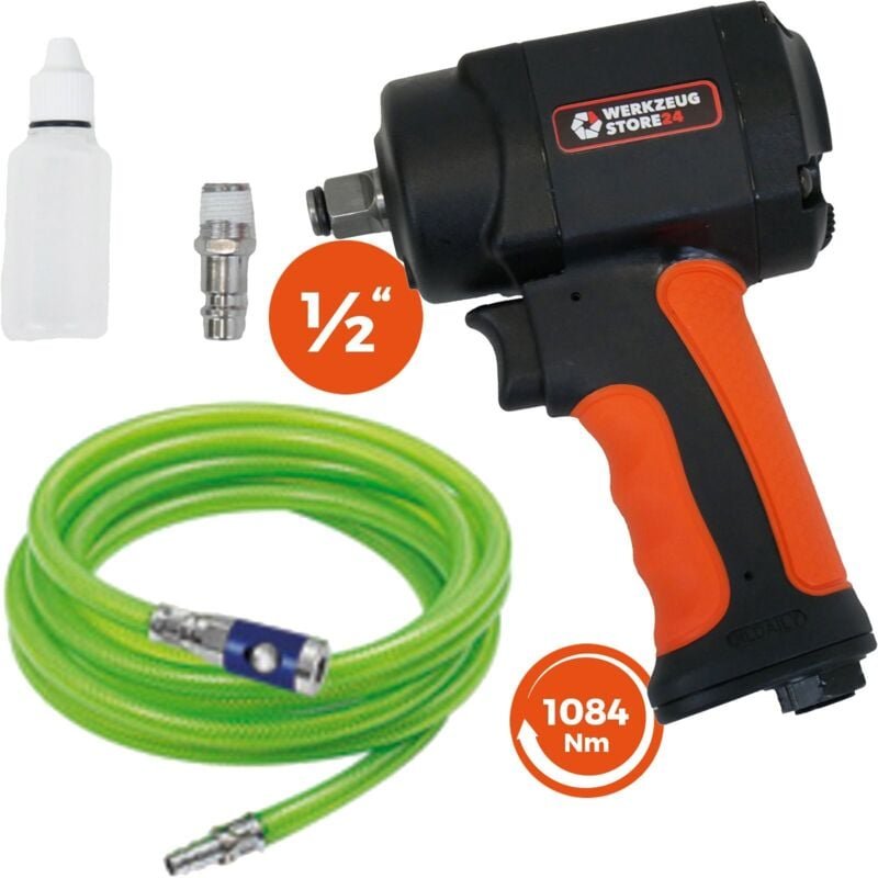 Ws24 - Druckluft-Schlagschrauber 1/2" mini + PVC-Schlauch leuchtgrün