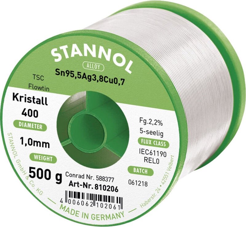 Thumbnail - Stannol Ecology TS Lötzinn, bleifrei Spule Sn95,5Ag3,8Cu0,7 REL0 500 g 1 mm