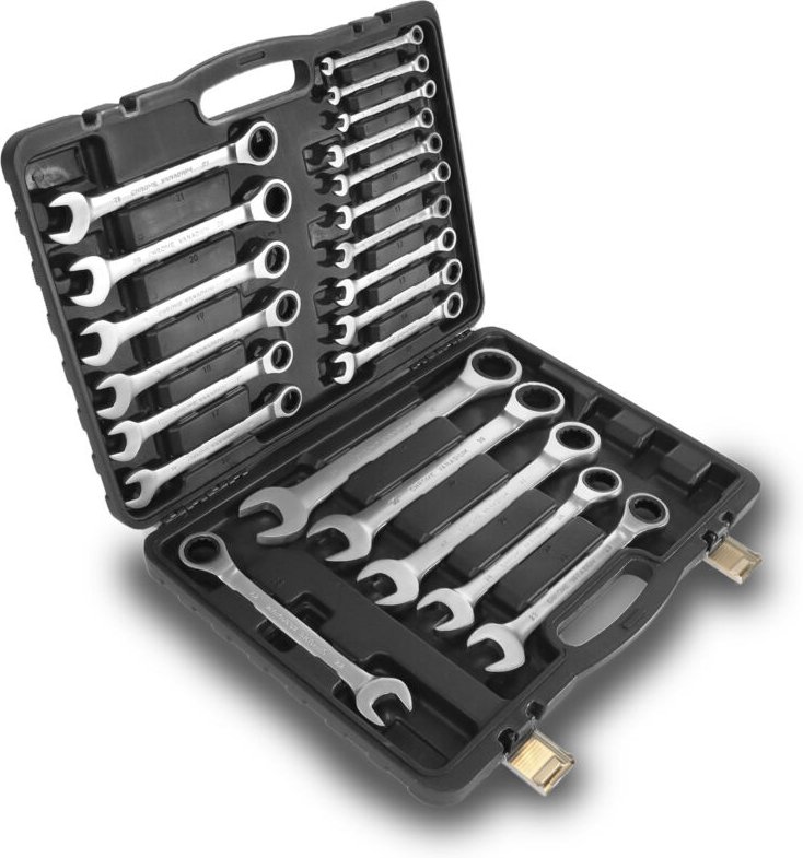 22-tlg. Ratschenringschlüssel Set Ring-Maulschlüssel aus Chrom-Vanadium-Stahl 6-32 mm mit Ratsche im praktischen Kunstst...
