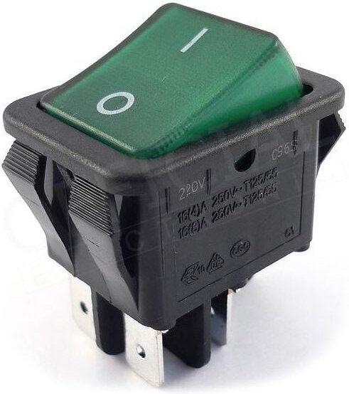 Bipolarer, leuchtender Wippschalter GRÜN 16A/250Vac