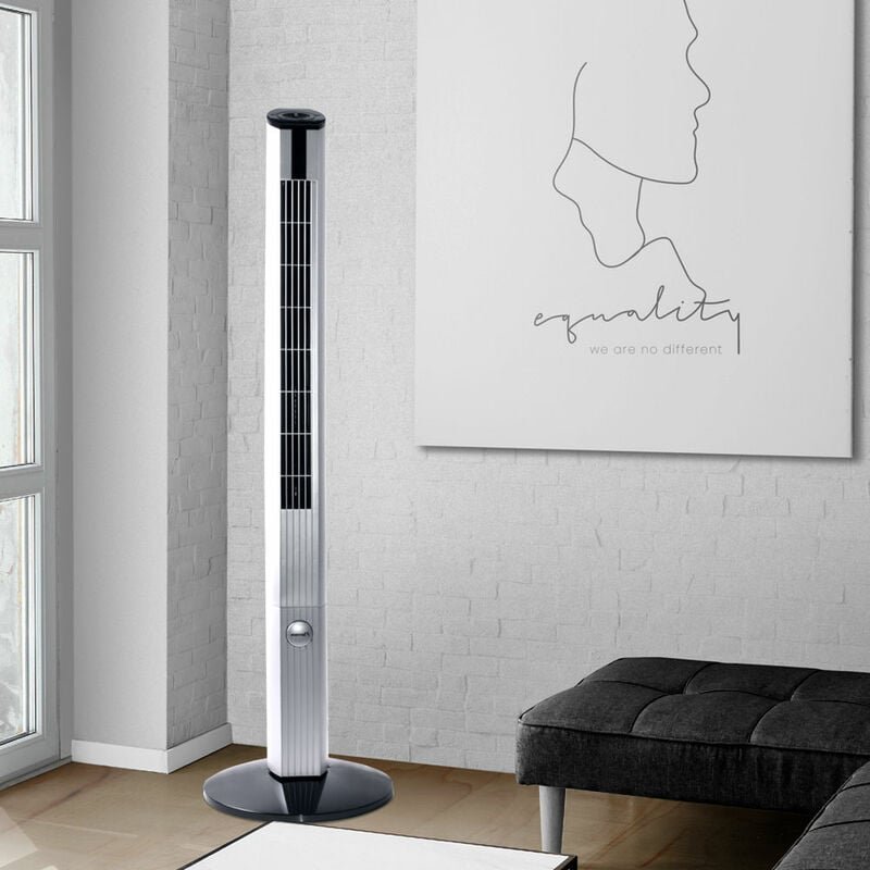 Standventilator Raumkühler Kühler Lüfter Wohnzimmer Schwenkfunktion 3-Stufen, silber-schwarz, Metall, 3-Geschwindigkeits...