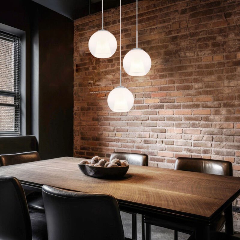 Pendelleuchte Hängelampe Esszimmerleuchte E27 Kristalle opal verchromt Glaskugel