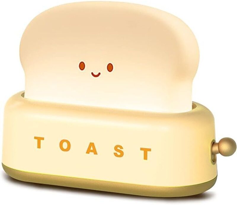 Kleine Tischlampe, niedliches Toastbrot-LED-Schlafzimmer-Nachttisch-Licht mit Timer und wiederaufladbar, cooles Geburtst...