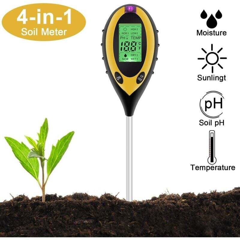 Elektronisches pH-Meter, 4-in-1/Licht/pH/Temperatur-Gartenwerkzeug-Kits für die Pflanzenpflege, ideales Bodenmessgerät f...