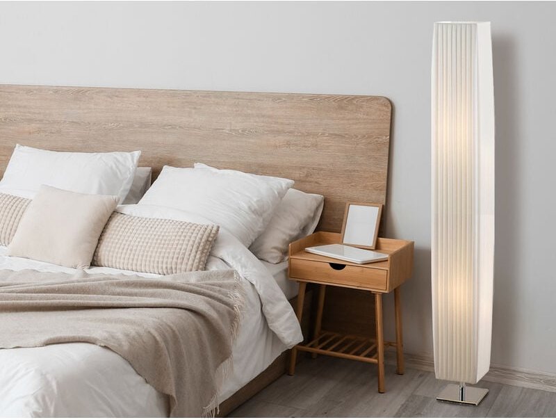 Kleine led Stehleuchte mit Plissee Stoffschirm Weiß eckig, Höhe 119cm