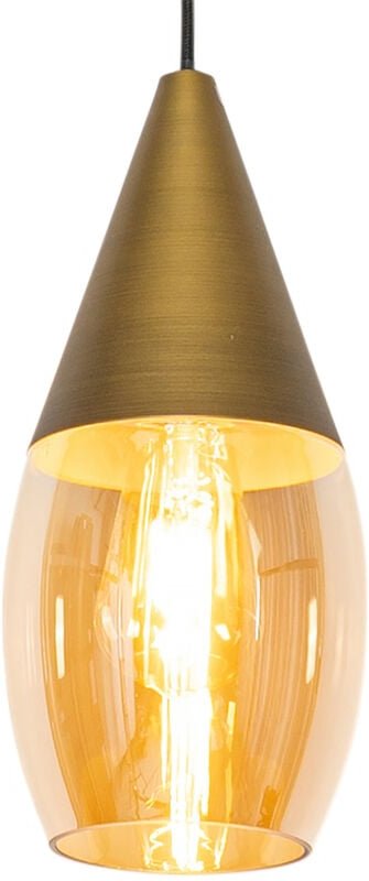 Moderne Hängelampe Gold mit bernsteinfarbenem Glas – Drop