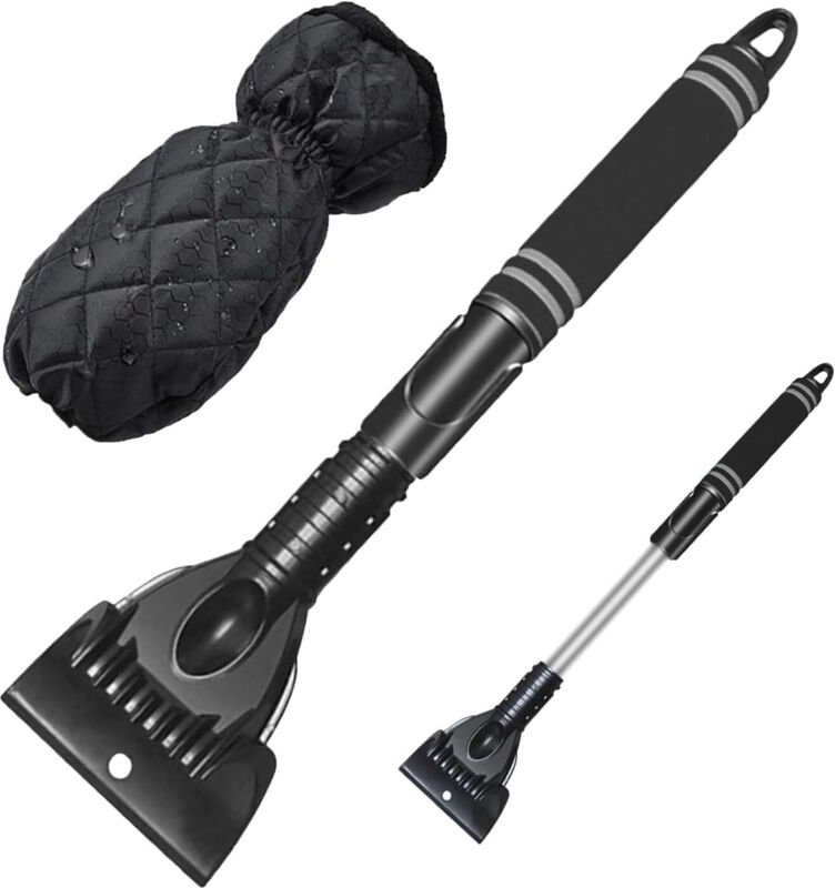 Einziehbarer und abnehmbarer multifunktionaler Auto-Schneebesen, beheizter Auto-Schaber mit Handschuh, ultraschneller Au...