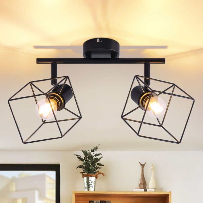 Thumbnail - Deckenstrahler Deckenlampe 2 Flammig Schwarz - E14 Deckenleuchte 350° Schwenkbar Vintage Lampe Metall Deckenspots Schlaf...