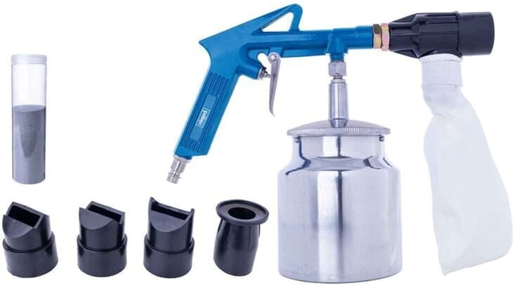 Scheppach - Druckluft Sandstrahlpistole 4bar Düsen Strahlmittel Auffangbeutel