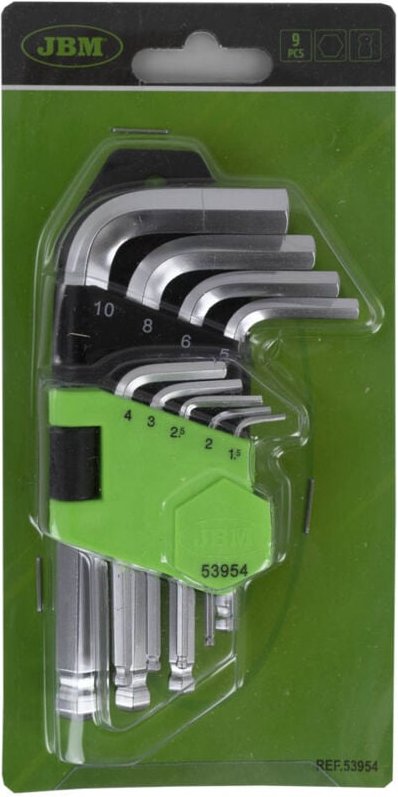 JBM - Set mit 9 kurzen Inbusschlüsseln mit runder Spitze 53954