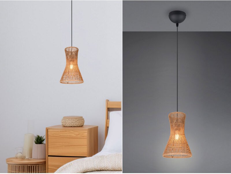 Meinewunschleuchte - Kleine led Pendelleuchte 1-flammig mit Lampenschirm aus Papiergarn, ø 20cm