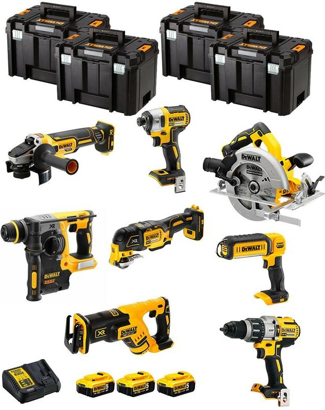 Dewalt - Kit DWK803T (DCD996 + DCH273 + DCG405 + DCF887 + DCS355 + DCS367 + DCS570 + DCL050 + 3 x 5,0 Ah + DCB115 + 4 x ...