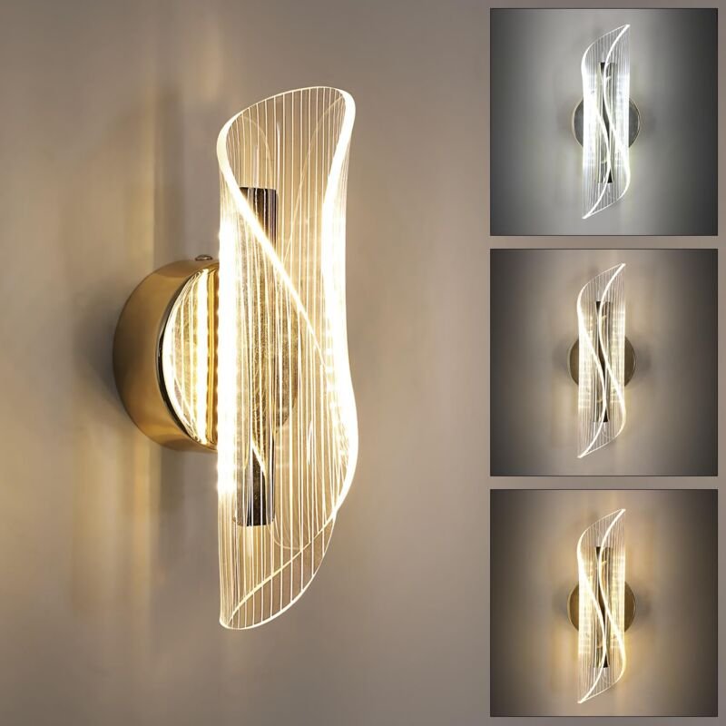 Comely - led Innenwandleuchte 12W Moderne Dreifarbige Wandleuchte, Wandleuchte aus goldenem Aluminium für Schlafzimmer W...