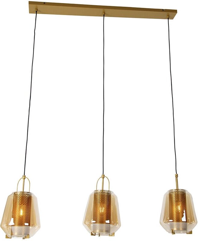 Hängelampe gold mit braunem Glas 23 cm länglich 3-flammig - Kevin