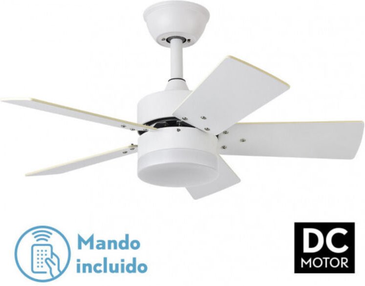 Fabrilamp - Ventilator dc marta 36w white 5 Flügel rev. white/beech 41x76d 3060lm w/remote , memory & timer 3000k,4000k,...