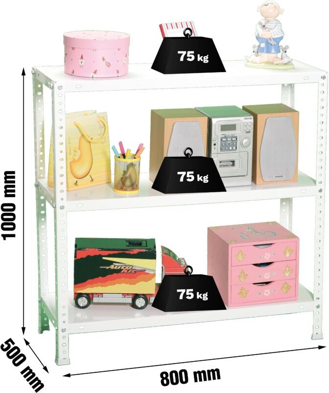 Simonrack Metallregal weiß 3 Ebenen 75 kg