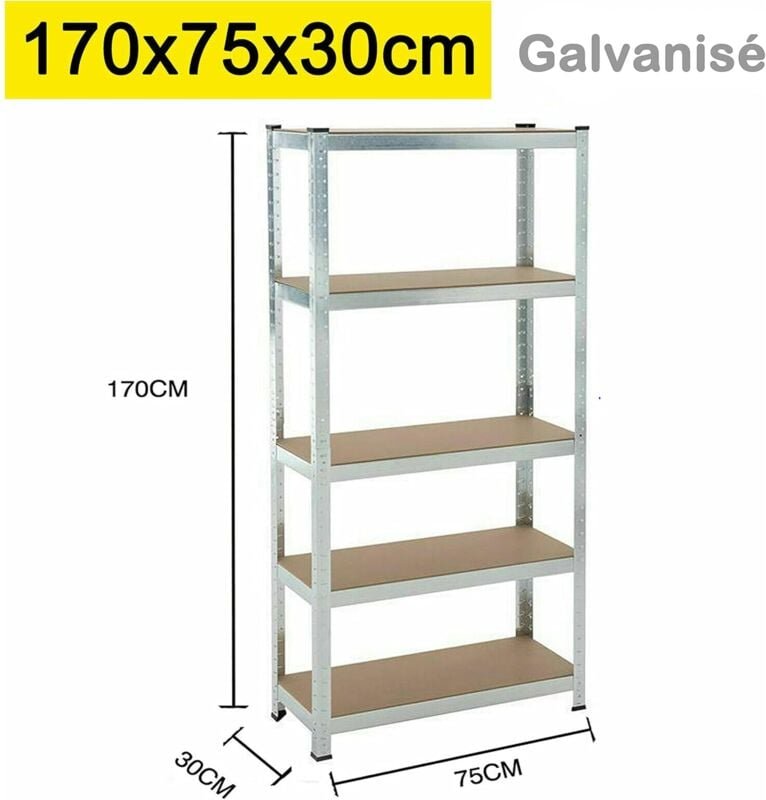 Schwerlastregal, Lagerregal, Kellerregal, 170 x 75 x 30cm, bis 875kg Belastbar, 5 Verstellbare Ablagen, Regal aus Metall...