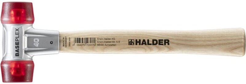 BASEPLEX-Schonhammer, Celluloseacetat / celluloseacetat mit Zinkdruckguss-Gehäuse und Holzstiel D=40 mm 3906.040