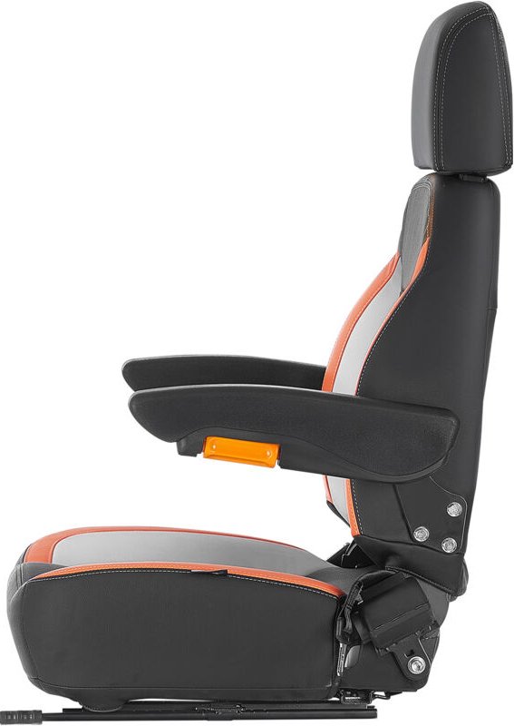 Universal-Gabelstaplersitz, Traktorsitz mit verstellbarer Rückenlehne, Armlehne, Kopfstütze und Sicherheitsgurt. Sichere...