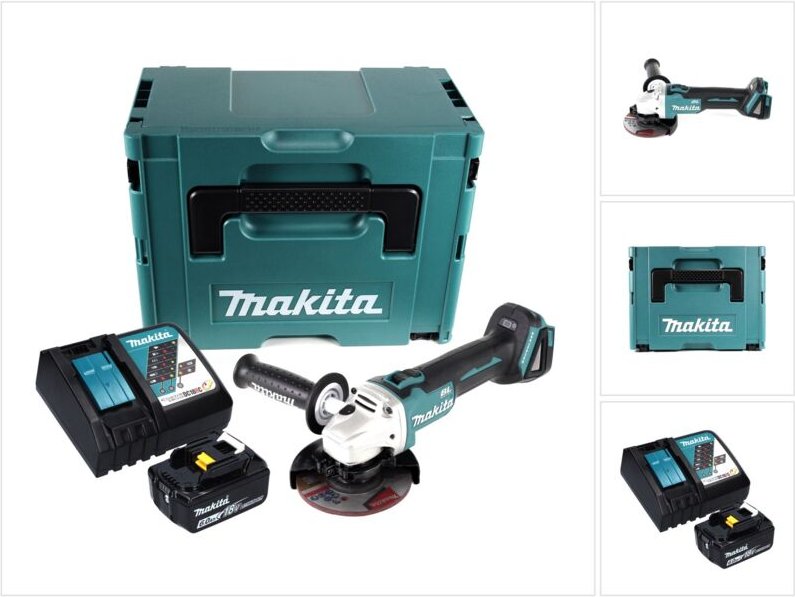 Dga 504 RG1J Akku Winkelschleifer 18 v 125 mm Brushless + 1x Akku 6,0 Ah + Ladegerät + Makpac - Makita