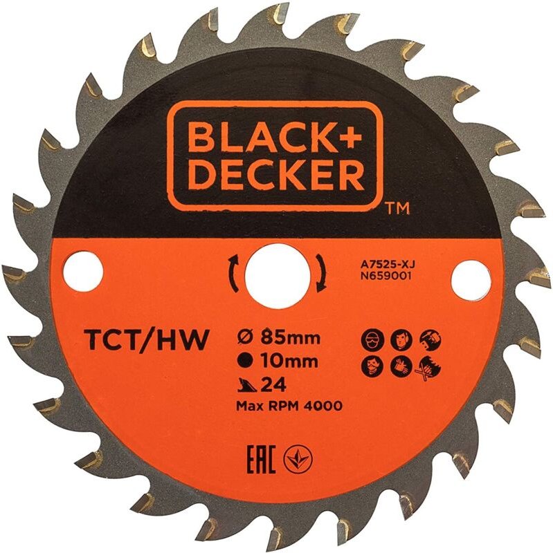Black + Decker 85 x 10 mm HM-Querschnittsägeblatt, 24 Zähne (für Handkreissäge) - A7525-XJ